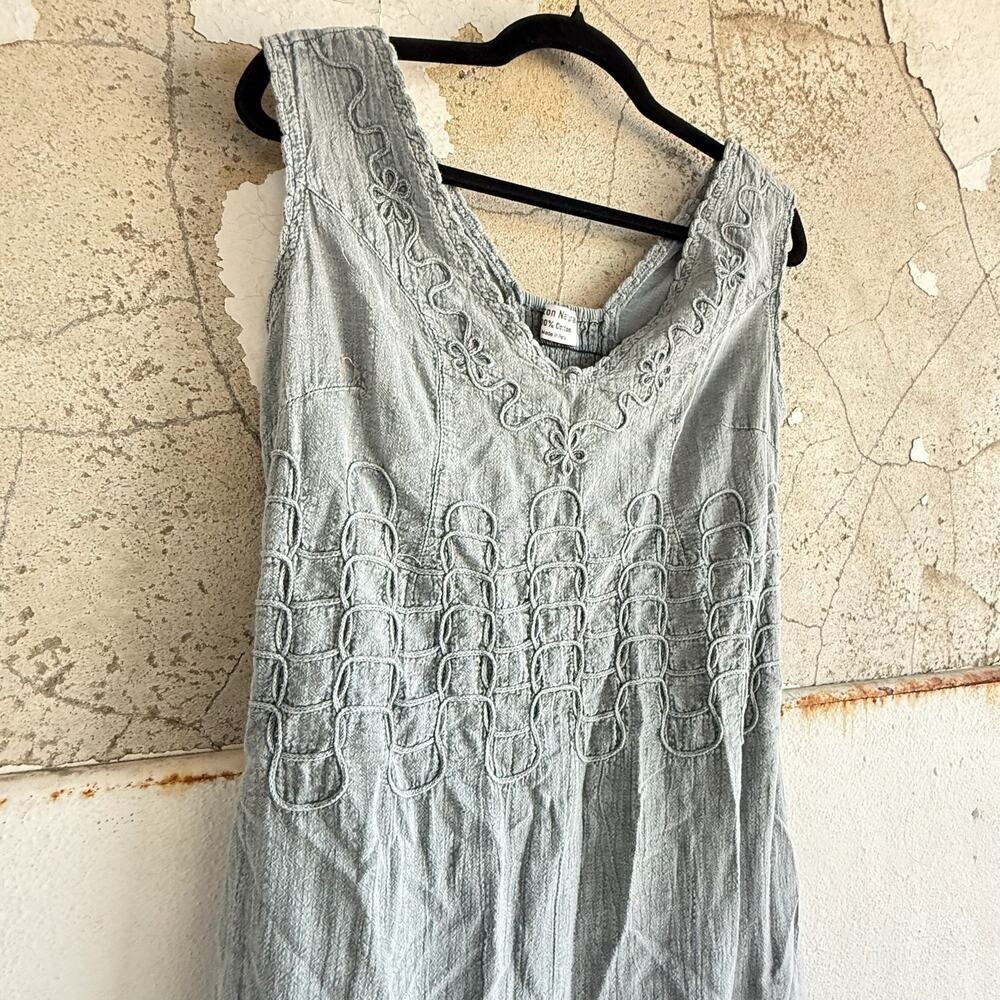 Mini Dress Embroidered Cotton Light Blue‎ Casual Travel Coastal Vacation Size M - Picture 3 of 7